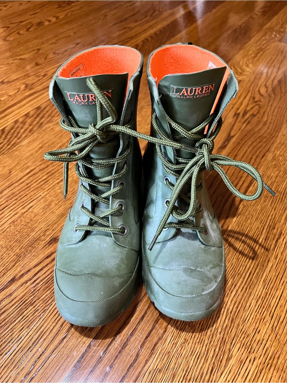 Lauren Ralph Lauren Olive Lace-Up Women's Boots with Orange Lining